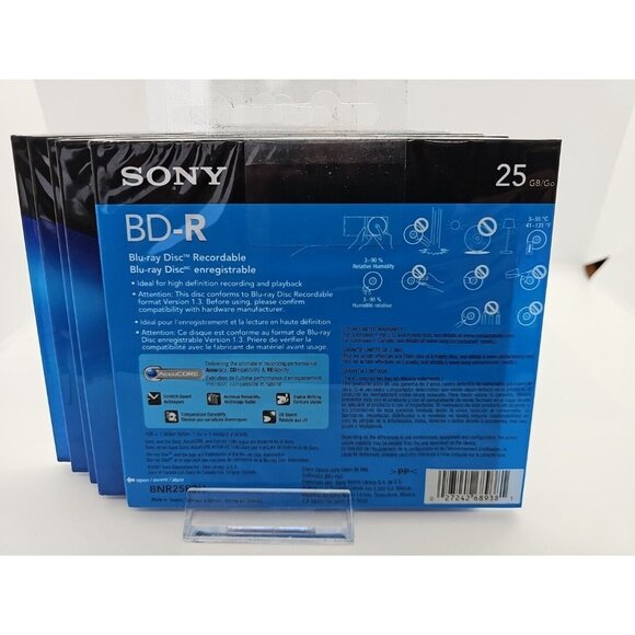 Lot Of 5 Pack SONY BD-R Blu-ray Disc Recordable - Full HD 1080 25 GB NEW SEALED - Picture 2 of 2